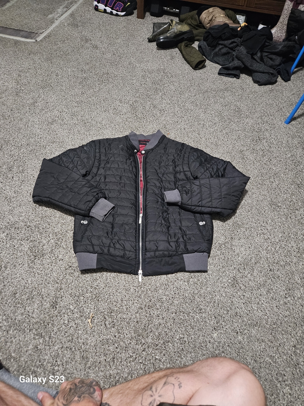 Franky Max Men’s Medium Black Quilted Bomber Jacket Full Zip Lightweight
